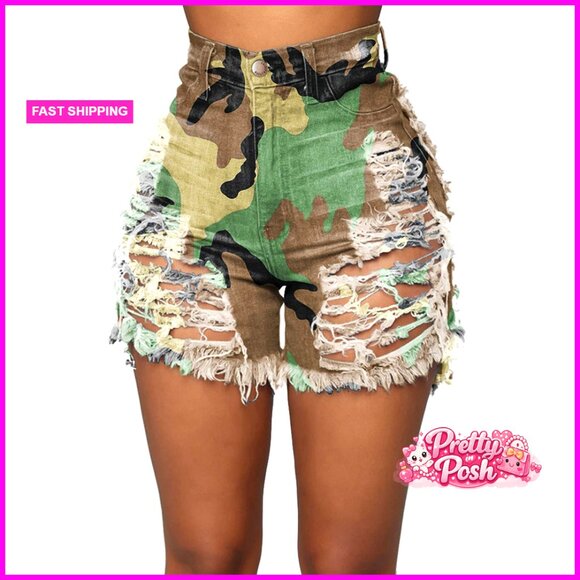 High Waisted Ripped Tie-dye Stretchy Denim Jean Shorts